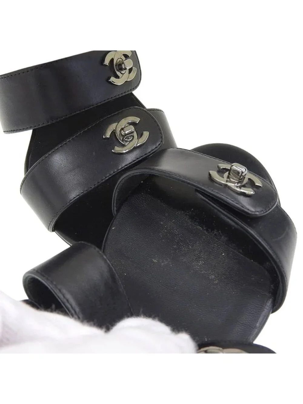 Chanel CC Logo Turnlock Back Strap Sandals Black
